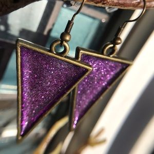 Earrings - purple or black glitter in resin